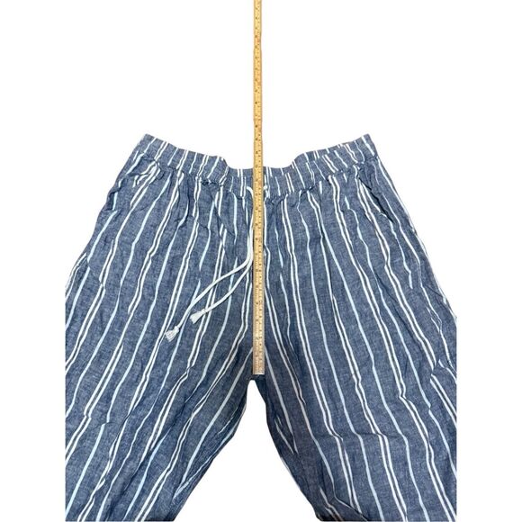 BeachLunchLounge Womens Linen Blend Blue White Striped wide Leg Cropped Pull-on - Picture 7 of 8